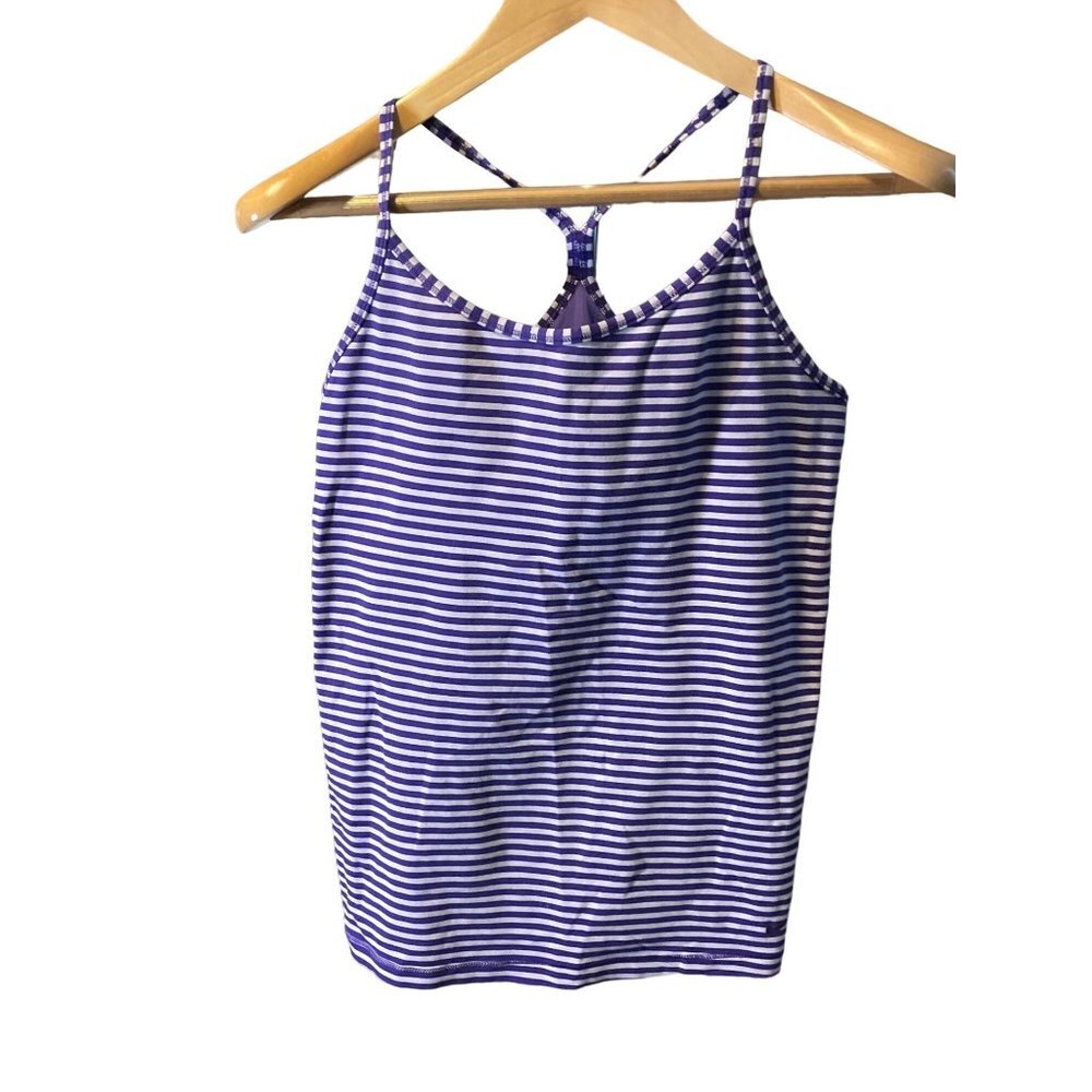 Nike Purple Striped Active Yoga Racing Back Tank Top with Built In Bra SZ Large